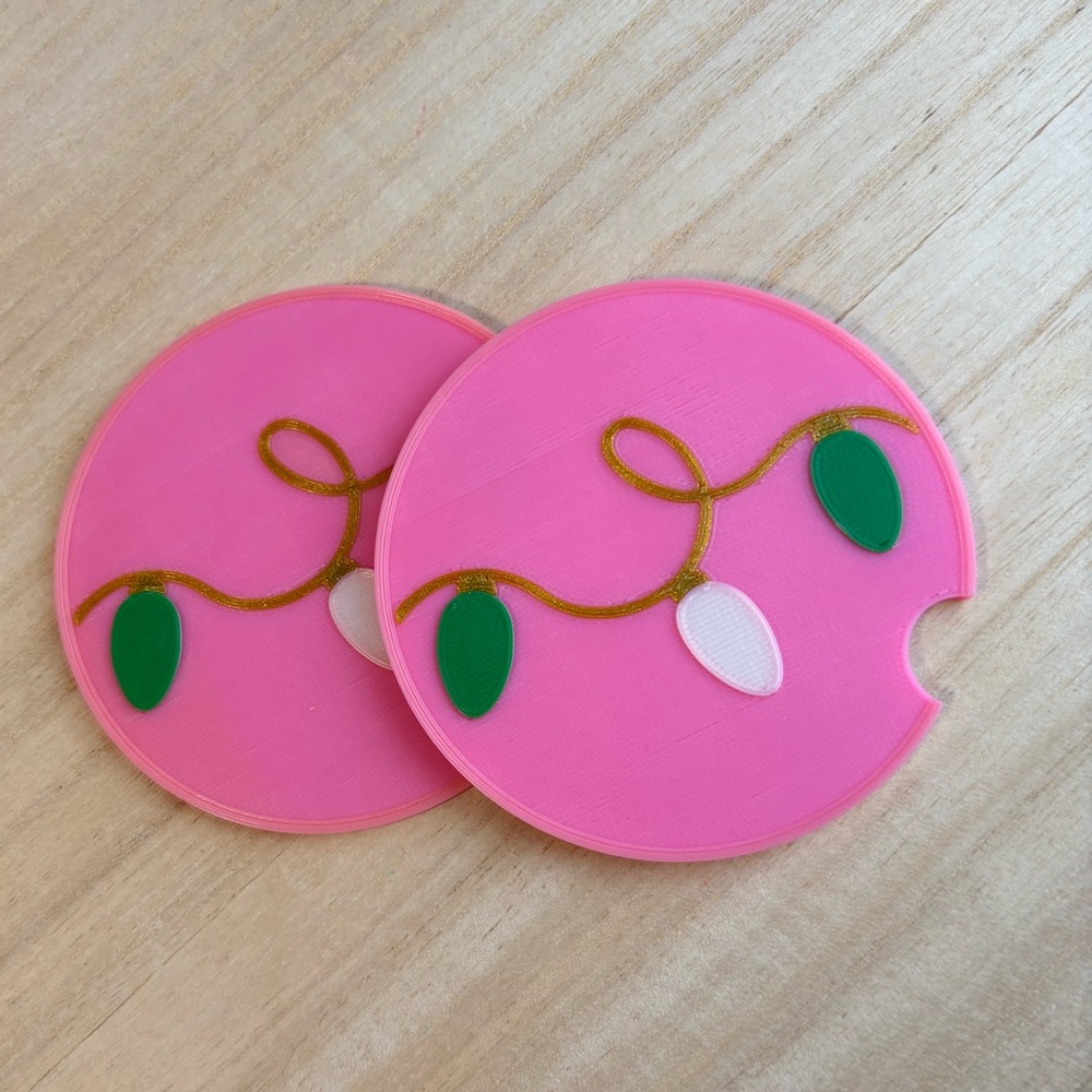 Pink Christmas Lights Car/Truck Coasters set of 2!(Customizable size)